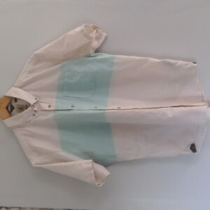 Volcom Shirt Mens XL Cream Blue Color Block Short Sleeve Button Down Skater